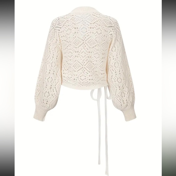 Off White or Milky White Knit Semi Sheer Wrap Sweater - Decorative Side Tie - Picture 9 of 16